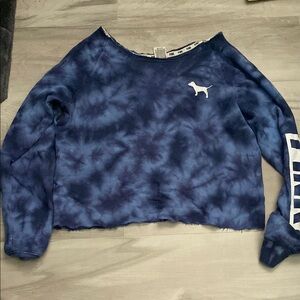 PINK Victoria's Secret Blue and White Crop Hoodie